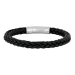 Silver bracelet black calf leather braided - 6mm 
