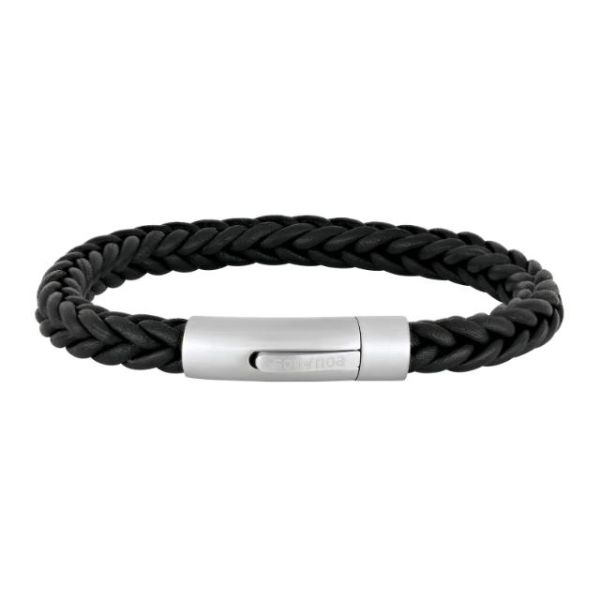 Silver bracelet black calf leather braided - 6mm 