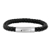 Silver bracelet black calf leather braided - 6mm 