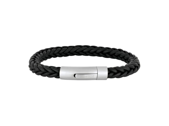 Silver bracelet black calf leather braided - 6mm 
