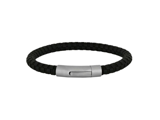 Silver bracelet black calf leather - 6mm 