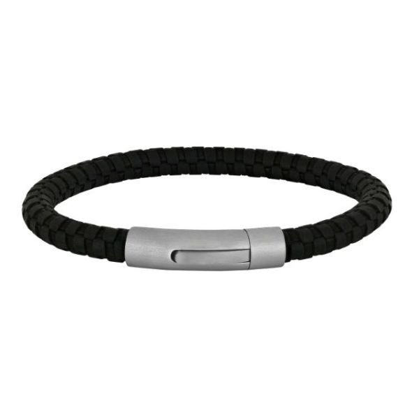 Silver bracelet black calf leather - 6mm 