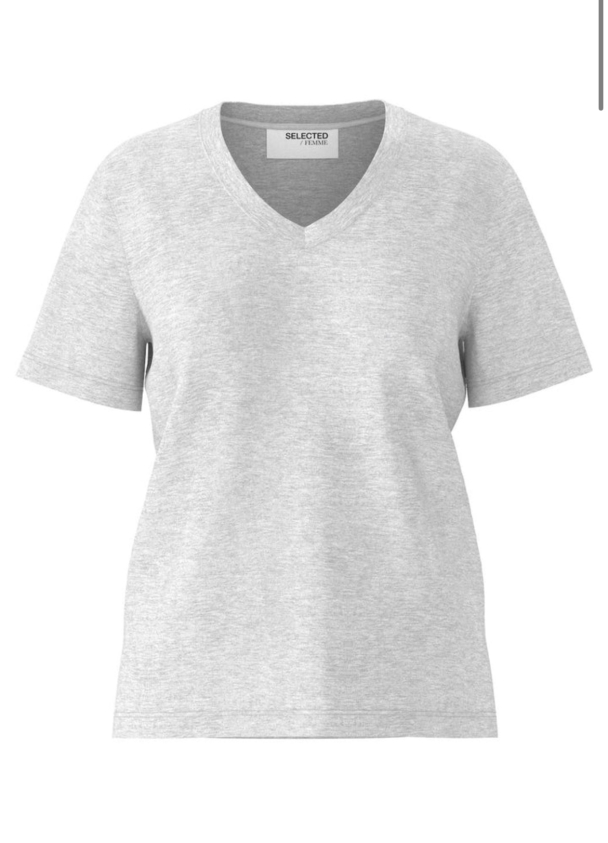 Essential  V-Neck Tee - Light Grey Melange - Image 1