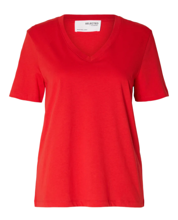 Essential  V-Neck Tee - Flame Scarlet - Image 1