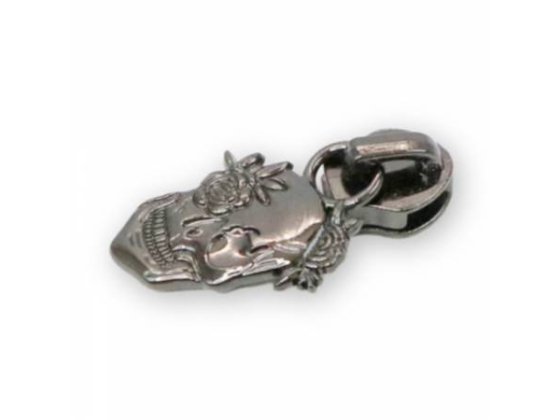 STS283B Four 5 Flowered Skull Zipper Pulls Gunmetal # STS283B