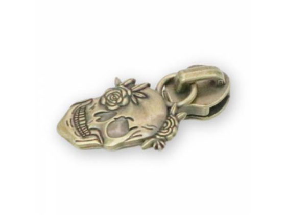 STS283AFour 5 Flowered Skull Zipper Pulls Antique # STS283A