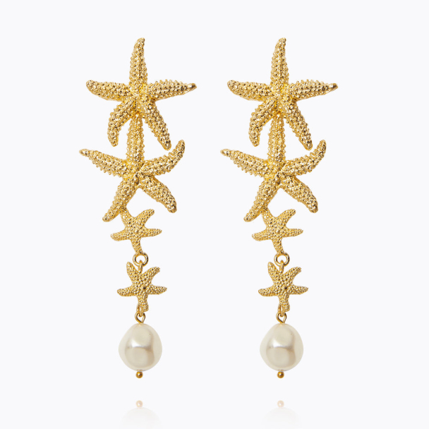 Falling Sea Star Earrings Gold Pearl/Crystal