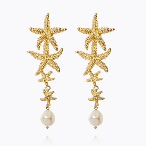 Falling Sea Star Earrings Gold Pearl/Crystal