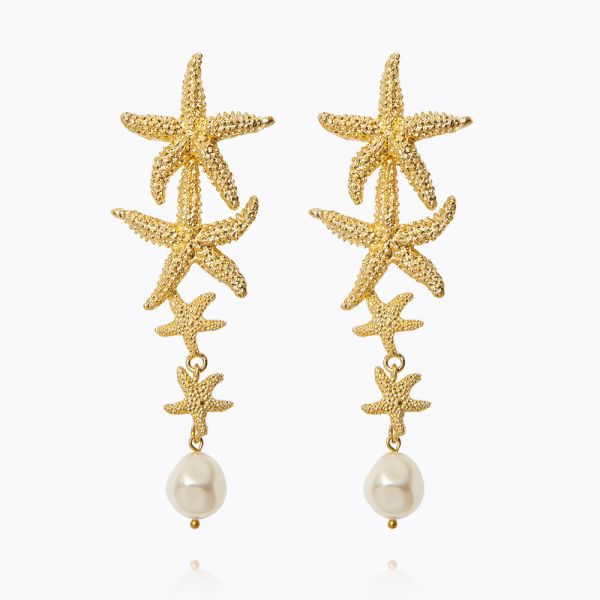 Falling Sea Star Earrings Gold Pearl/Crystal