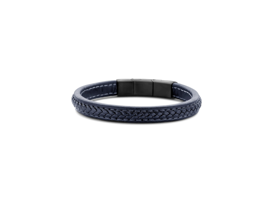 Leather Blue Bracelet with braided pattern