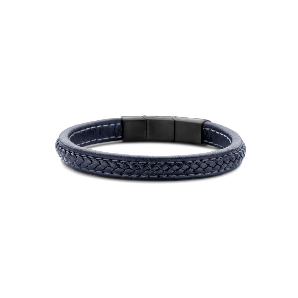 Leather Blue Bracelet with braided pattern