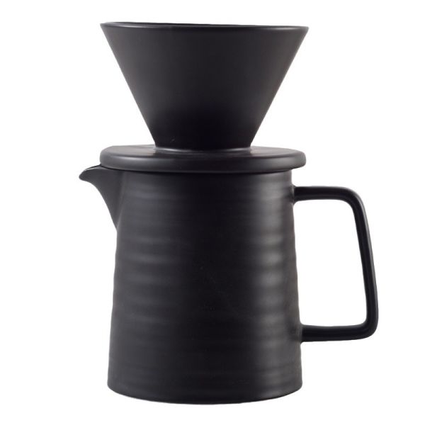Drip Line Kjeramisk kaffesett i sort - 1-2 kopper