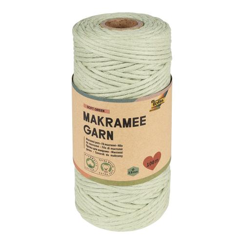 Folia Makramégarn 100% bomull – 3,5mm 100m – SOFT GREEN