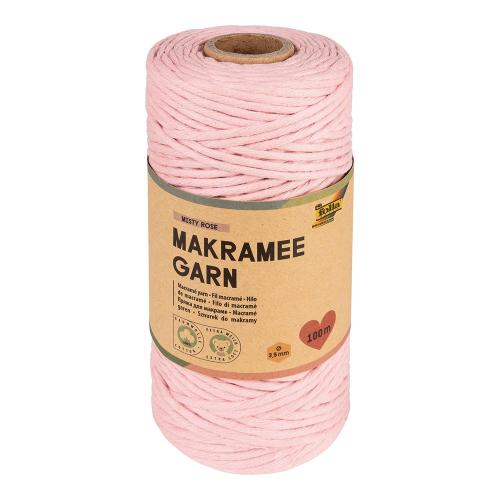 Folia Makramégarn 100% bomull – 3,5mm 100m – MISTY ROSE