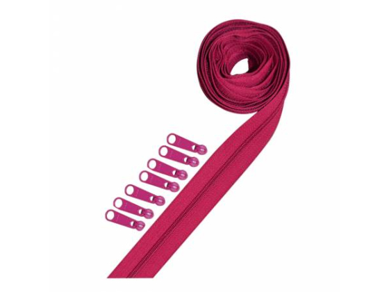 ENR-RAS  3 yards of Reversible Coil Zipper Tape with 8 Slides Raspberry