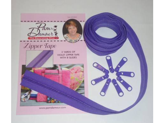 ENR-VI 3 yards of Reversible Coil Zipper Tape with 8 Slides Violet # ENR-VI