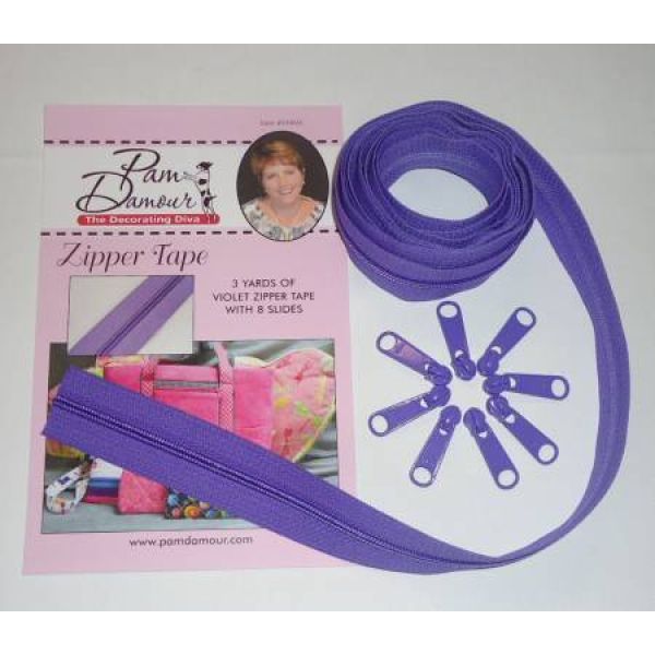 ENR-VI 3 yards of Reversible Coil Zipper Tape with 8 Slides Violet # ENR-VI