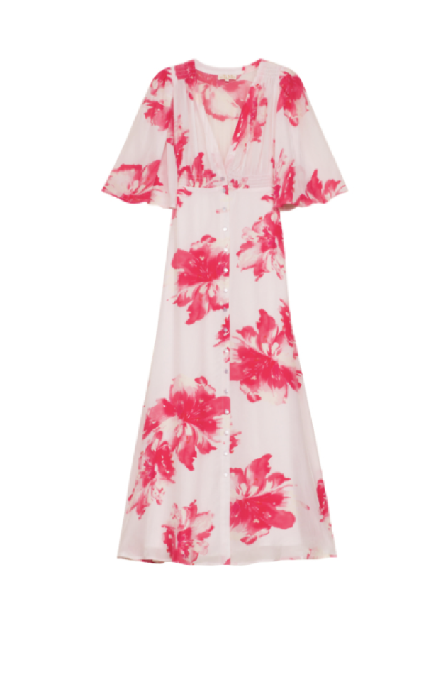 Satin Button Down Dress - Hibiscus - Image 2