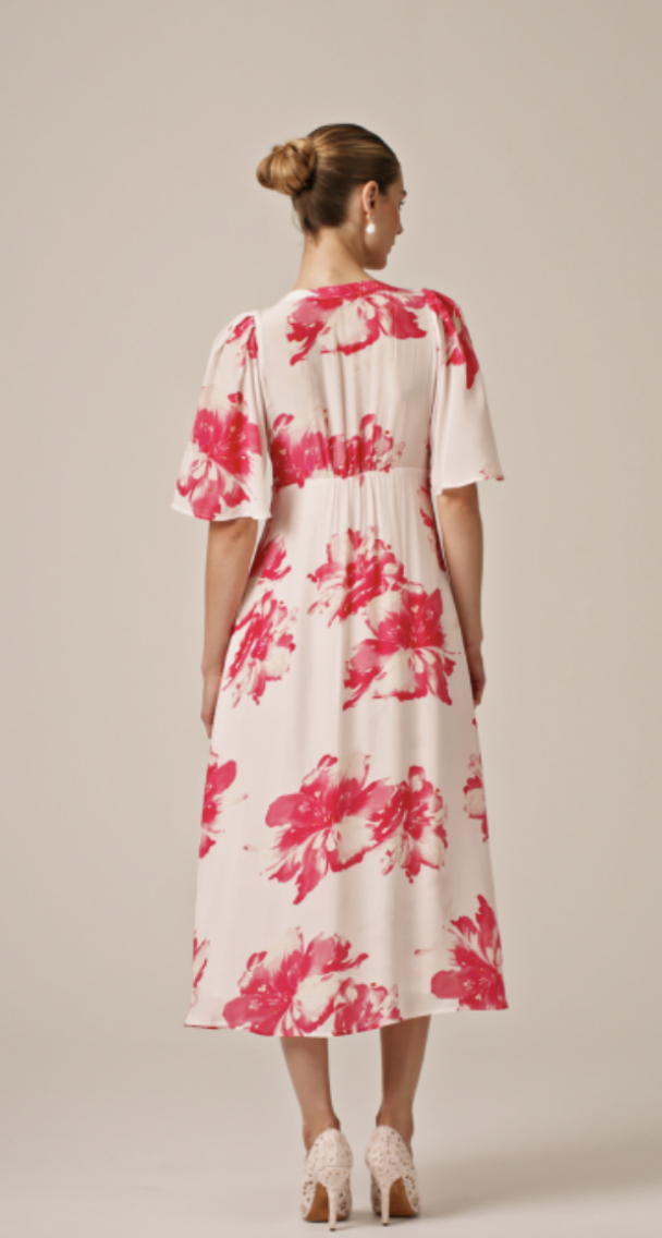 Satin Button Down Dress - Hibiscus - Image 3
