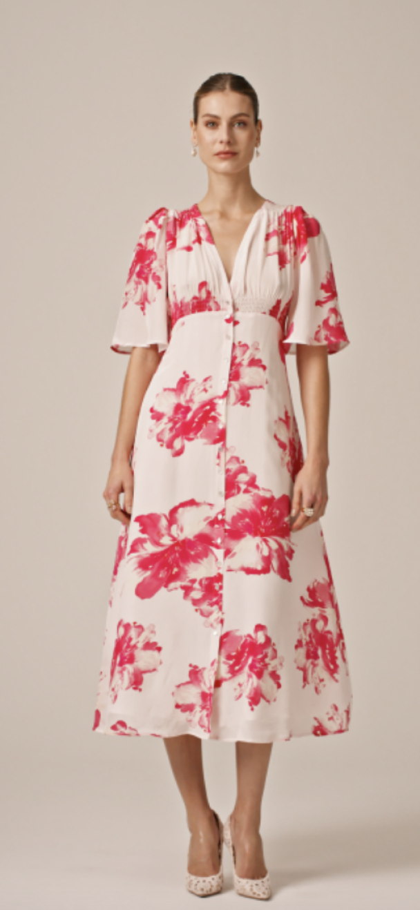 Satin Button Down Dress - Hibiscus - Image 4