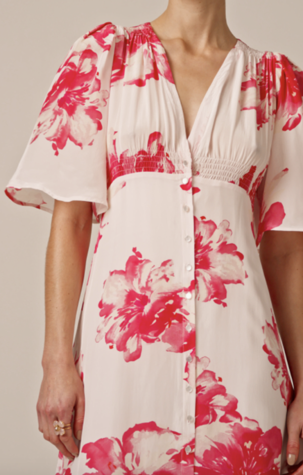 Satin Button Down Dress - Hibiscus - Image 5