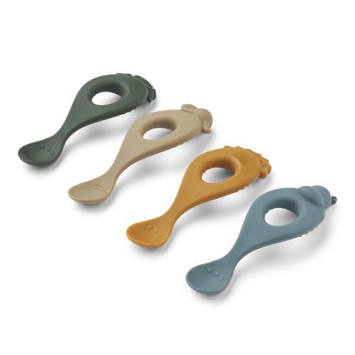 Liewood | Liva Skjeer Silikon 4-pk - Safari/Blue Multi Mix