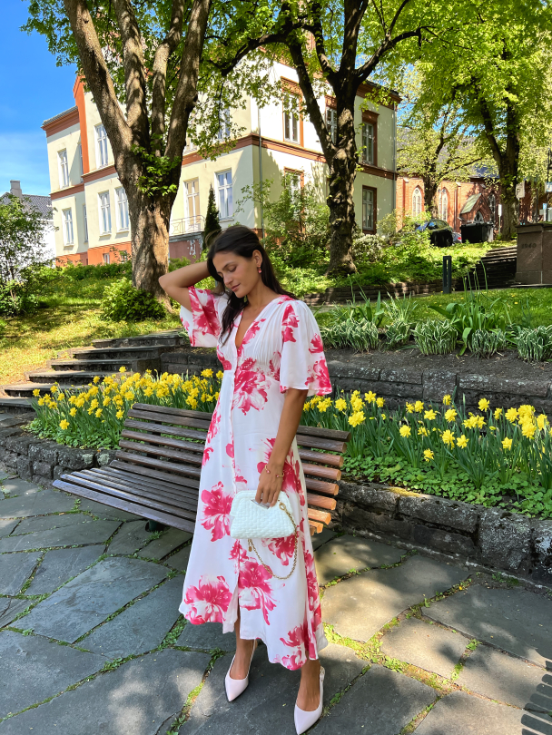 Satin Button Down Dress - Hibiscus - Image 7