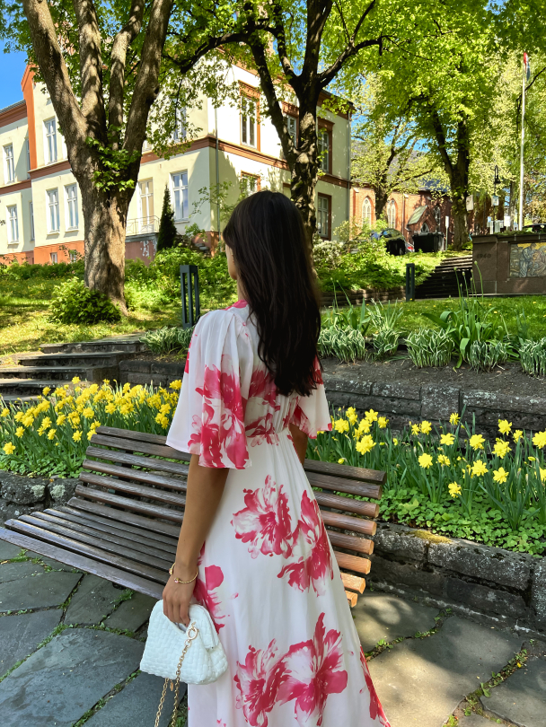 Satin Button Down Dress - Hibiscus - Image 8