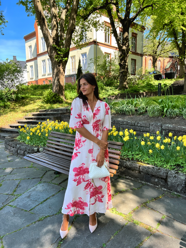Satin Button Down Dress - Hibiscus - Image 9