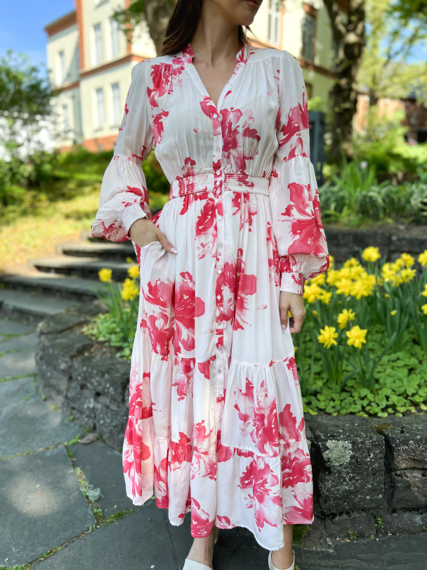 Satin Midi Dress - Hibiscus - Image 1