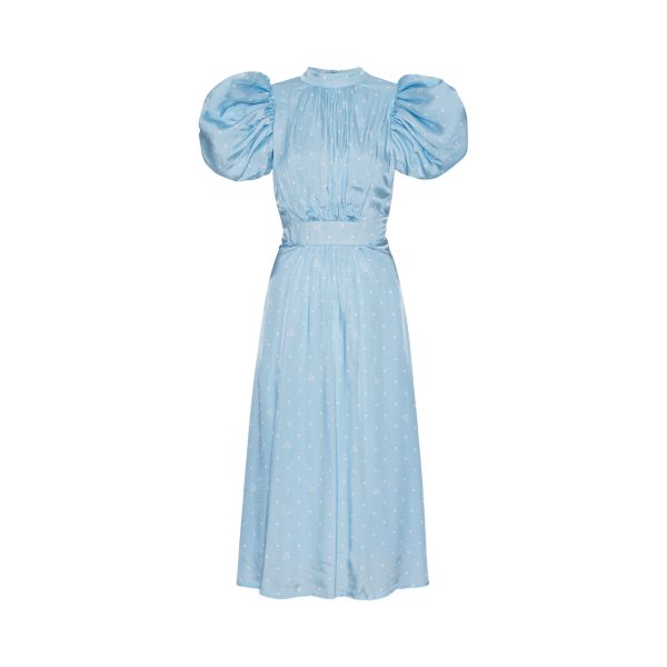 Textured Midi Puffy Dress - Oval Polka Dot + Cool Blue Combo
