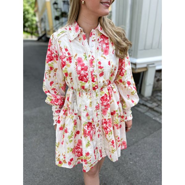 Somelli Shirt Dress - Birch/Red Flowers