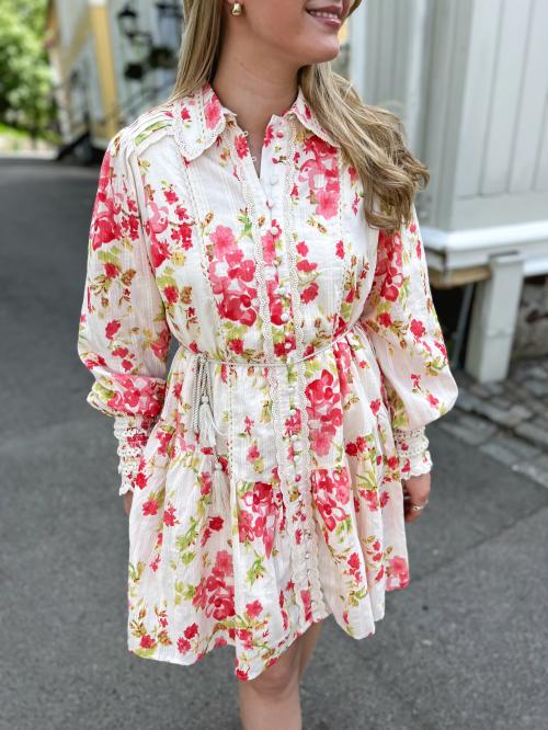 Omelli shirt dress - Birch/Red Flowers