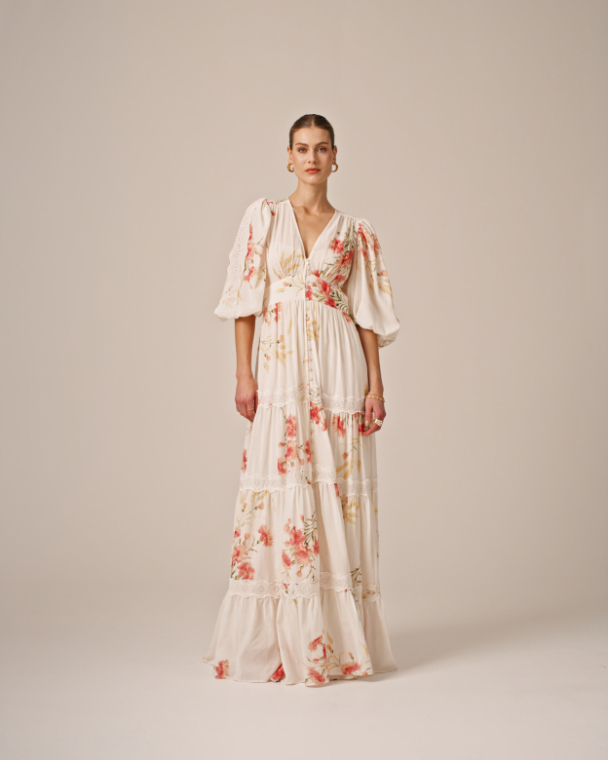 Cotton Slub Tiered Dress - Straw - Image 2