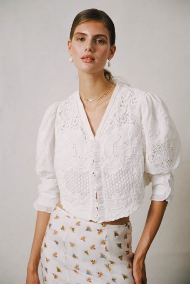 Linen Embroidery Jacket - White - Image 3