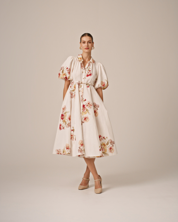 Linen Button Down Dress - Rosette - Image 3