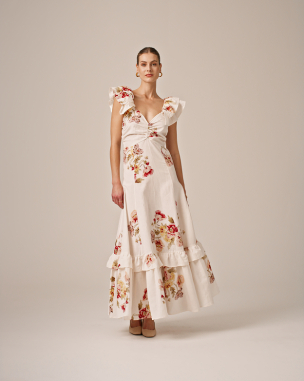 Linen Flounce Dress - Rosette - Image 3