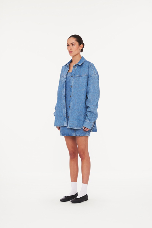 Rhinestone Denim Shirt - Light Blue Denim - Image 2