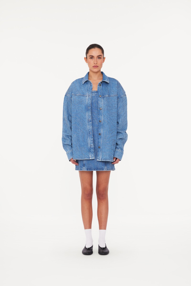Rhinestone Denim Shirt - Light Blue Denim - Image 4