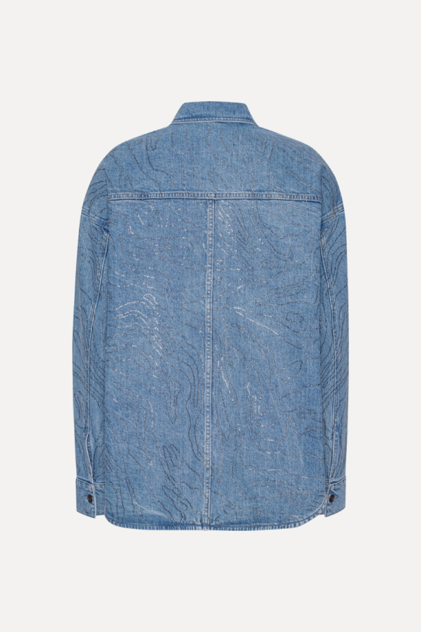 Rhinestone Denim Shirt - Light Blue Denim - Image 5