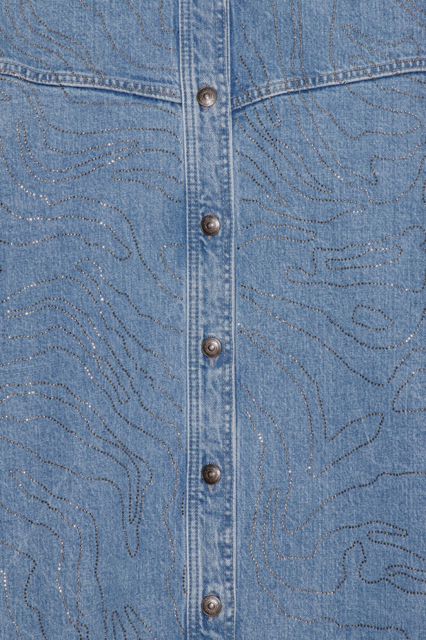 Rhinestone Denim Shirt - Light Blue Denim - Image 6