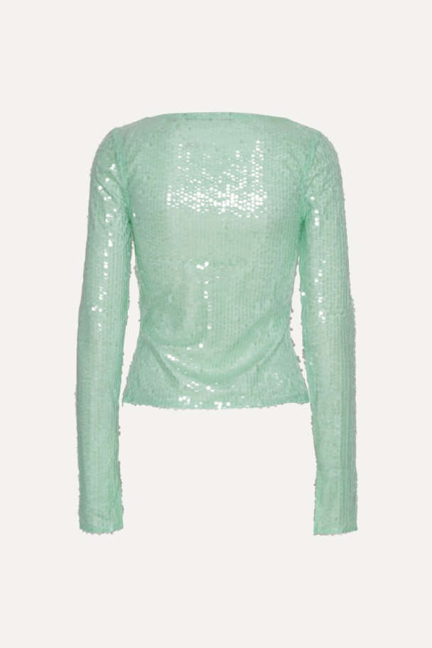 Sequins V-neck Top - Gossamer Green - Image 2