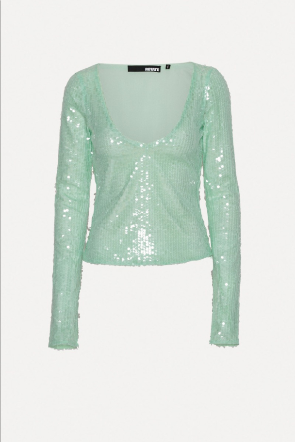 Sequins V-neck Top - Gossamer Green - Image 1