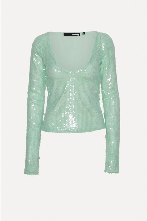 Sequins V-neck Top - Gossamer Green
