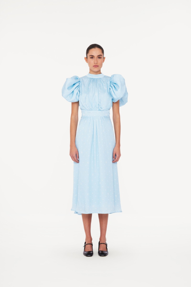 Textured Midi Puffy Dress - Oval Polka Dot + Cool Blue Combo - Image 2