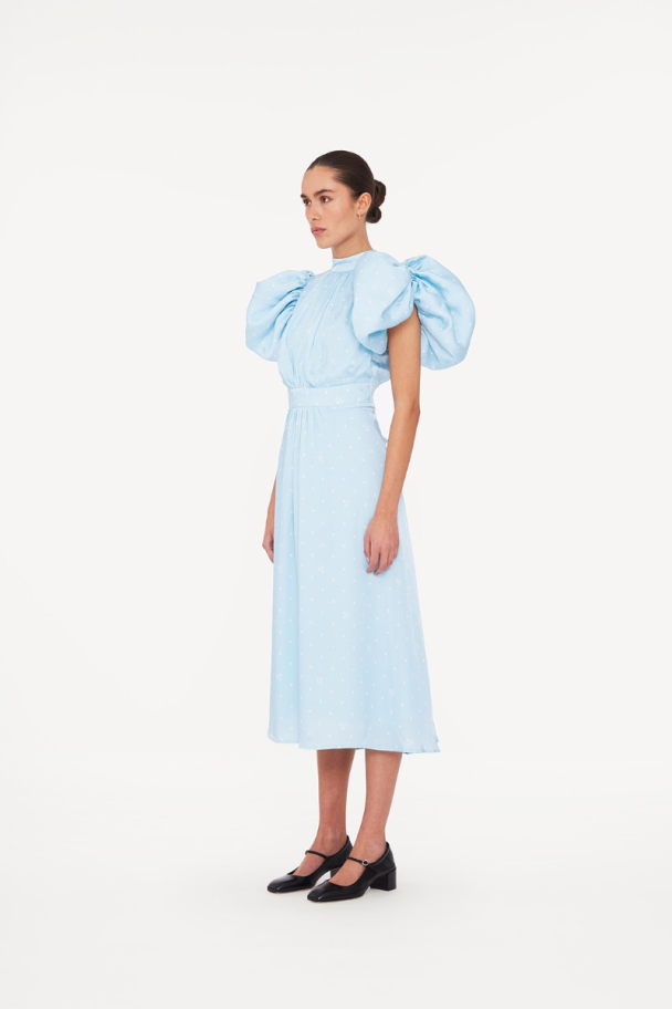 Textured Midi Puffy Dress - Oval Polka Dot + Cool Blue Combo - Image 3