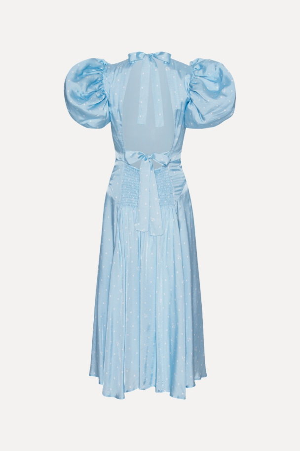 Textured Midi Puffy Dress - Oval Polka Dot + Cool Blue Combo - Image 4