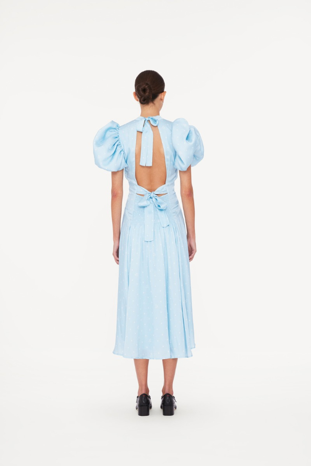 Textured Midi Puffy Dress - Oval Polka Dot + Cool Blue Combo - Image 5