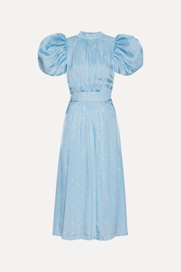 Textured Midi Puffy Dress - Oval Polka Dot + Cool Blue Combo - Image 6