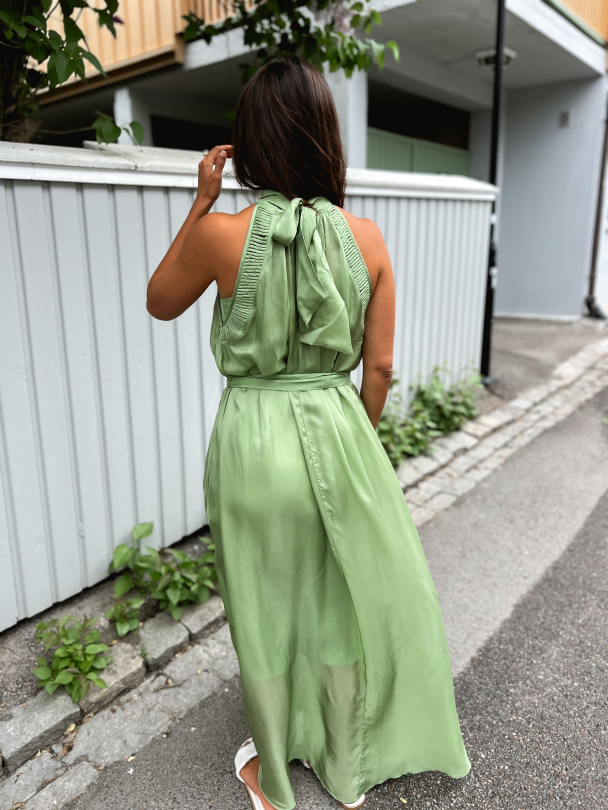 Cupro Halterneck Dress - Green - Image 3